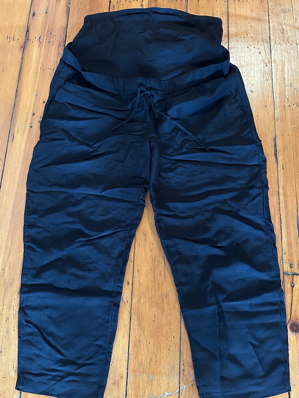 H&M MAMA Linen-Blend Drawstring Maternity Pants in Black, sz L, NWOT